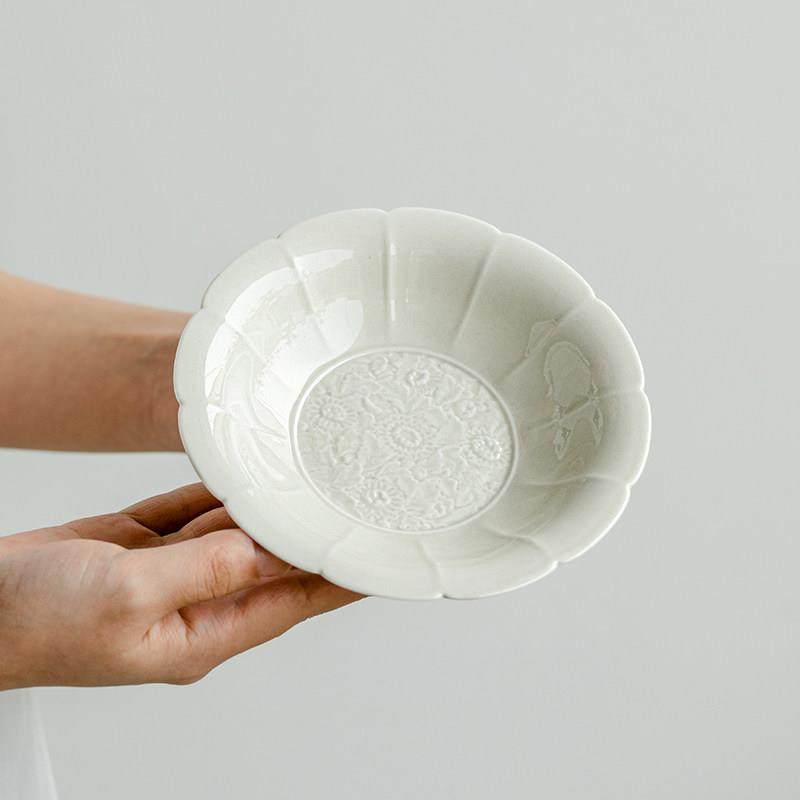 拓土草木灰家用陶瓷茶承茶点盘创意盖碗茶壶垫雕花缠枝莲花瓣壶承,淘宝优惠券,粉丝福利购,淘宝优惠卷