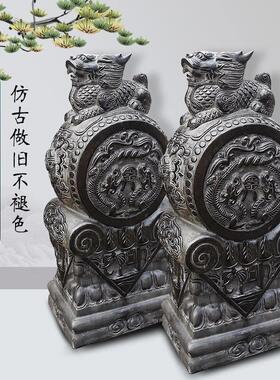 石雕门墩抱鼓石貔貅大象青石门当庭院石狮子镇宅家用拴马桩石雕