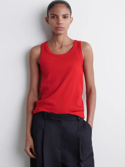 CS女装 修身版型汤圆领罗纹背心红色2025夏季新品0888940084