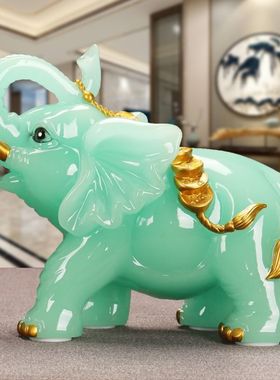 招财大象摆件风水镇宅玉象一对家居客厅酒柜装饰乔迁新居开业礼品