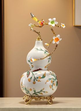 金松迎财珐琅彩葫芦摆件创意高档客厅玄关电视酒柜桌面装饰品礼物