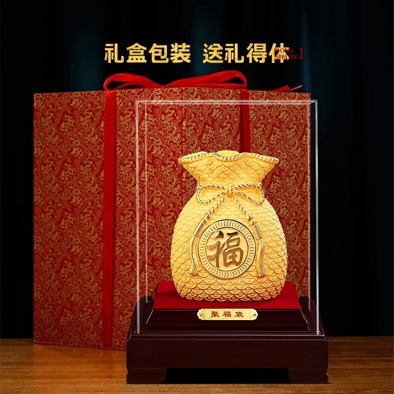 绒沙金聚福袋摆件招财客厅玄关酒柜高档装饰工艺品搬新家乔迁礼物 - 图3