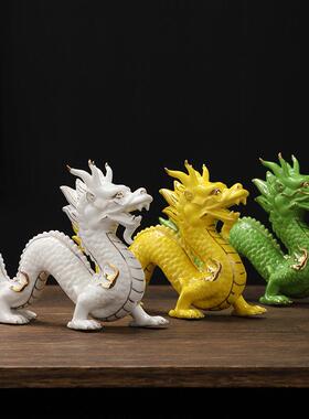 陶瓷青龙摆件五爪生肖龙吉祥物绿色瑞兽招财镇宅补缺角摆设工艺品