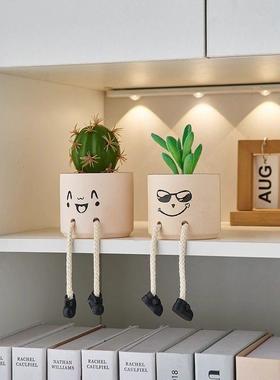 仿真绿植吊脚娃娃小摆件创意客厅电视柜墙上置物架桌面家居装饰品