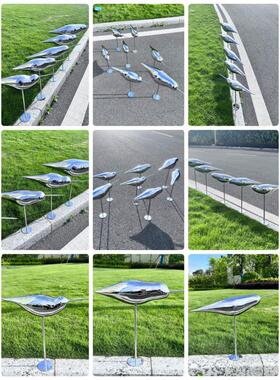 不锈钢镜面小鸟鸽子雕塑定制景观草坪金属抽象挂饰大雁装饰摆件