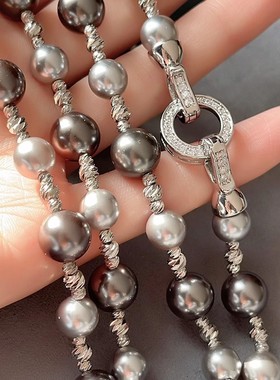 灰色珍珠项链新款2024爆款秋冬毛衣链女轻奢小众颈链锁骨链配饰品