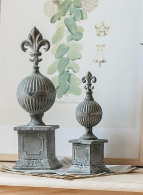 欧式复古铁艺柱头客厅书房桌面装饰摆件古典杂货道具做旧工艺品