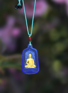 古法琉璃贴金药师佛吊坠挂件男女士通用佛牌护身随身配饰长辈送礼