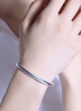 银手镯女9999纯银素圈小众设计年轻款简约光面实心情侣手环送女友