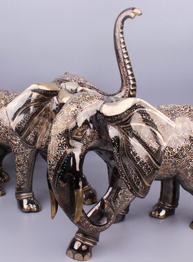 巴基斯坦铜器情侣大象摆件家居玄关客厅招财风水铜大象装饰品