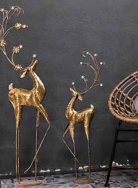 美式复古轻奢鹿网红落地装饰服装店铺橱窗客厅电视机旁玄关大摆件