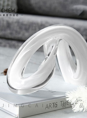 轻奢现代黑白手工玻璃艺术抽象卧室玄关客厅家居售楼桌面几何摆件