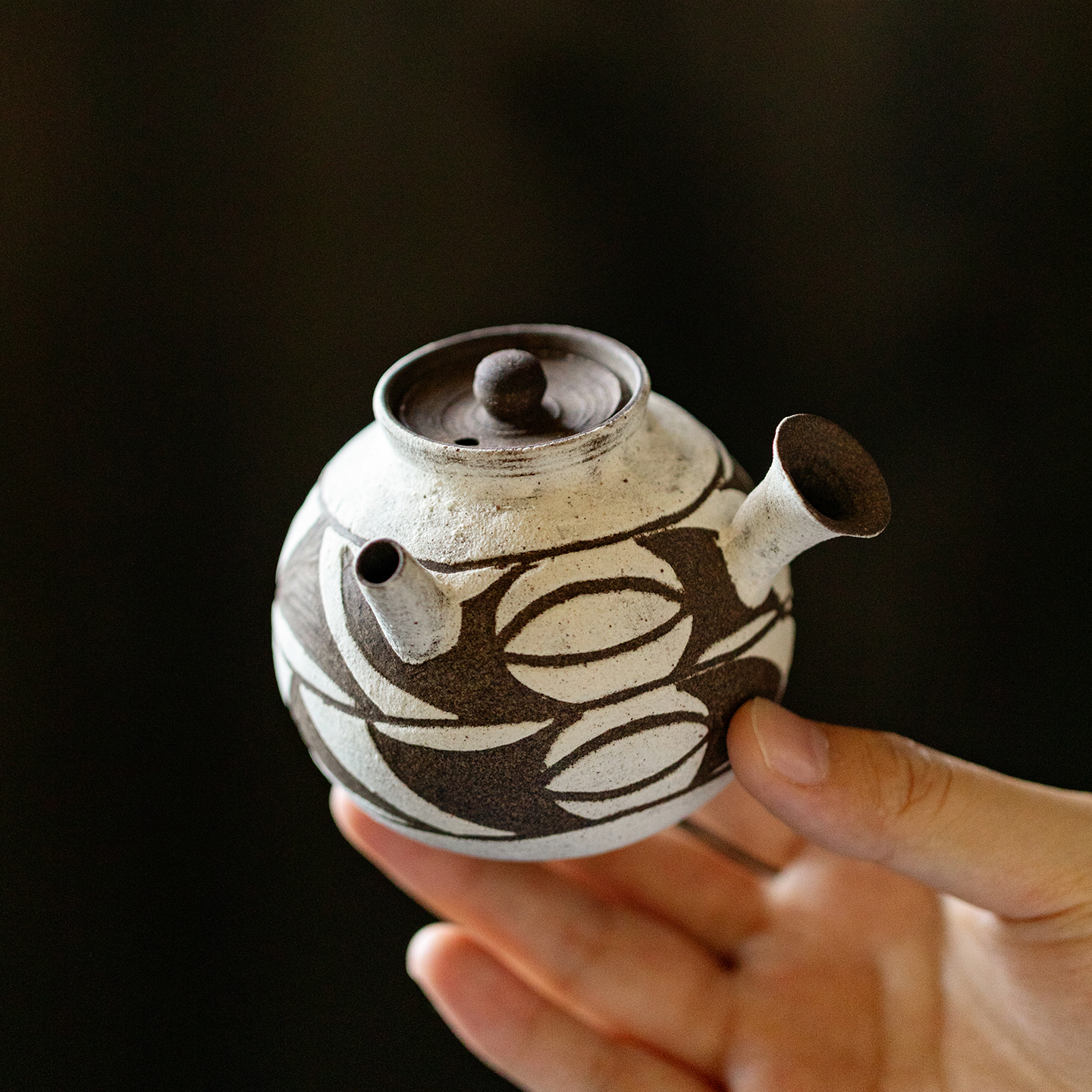 束刻 诧寂风复古粗陶刻绘侧把壶日式和风茶壶手工单壶景德镇茶具 - 图3