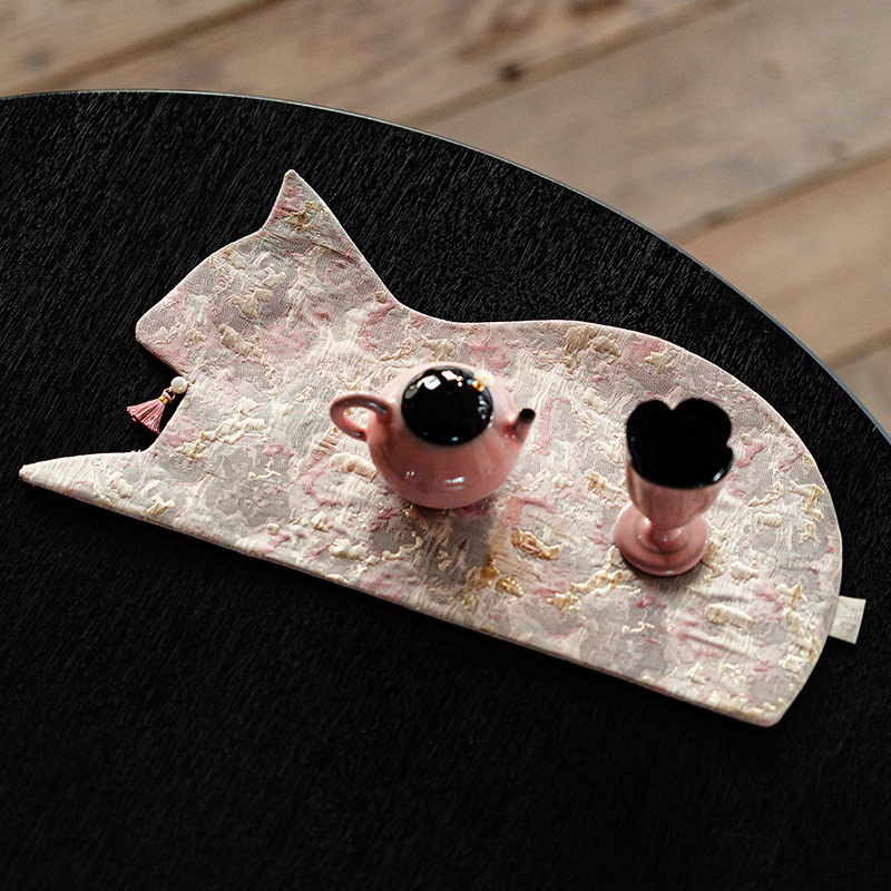 束刻 创意可爱猫咪茶席轻奢高级感防水干泡席茶几一人用布艺茶垫,淘宝优惠券,粉丝福利购,淘宝优惠卷