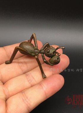 纯铜蚂蚁香插 实心黄铜小蚂蚁摆件铜昆虫微雕桌面小摆件茶宠铜器