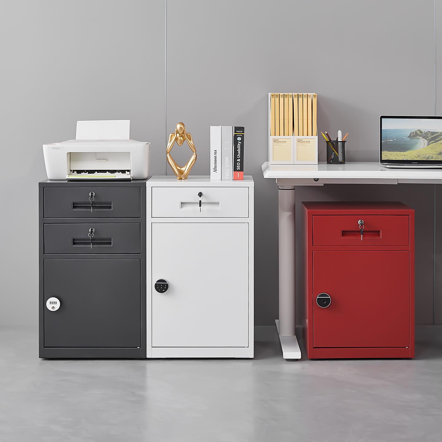 办公桌下抽屉柜带锁收纳储物柜指纹密码文件柜家用可移动铁皮矮柜 - 图1