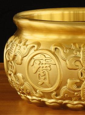 实心铜聚宝盆铜摆饰全铜质纯黄铜存钱罐客厅铜缸招家居财工艺制品