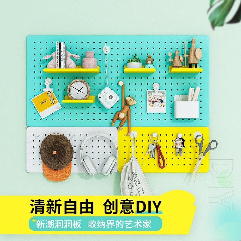 免打孔金属洞洞板墙壁隔板置物架墙上挂板玄关书桌收纳墙面展示架 - 图2