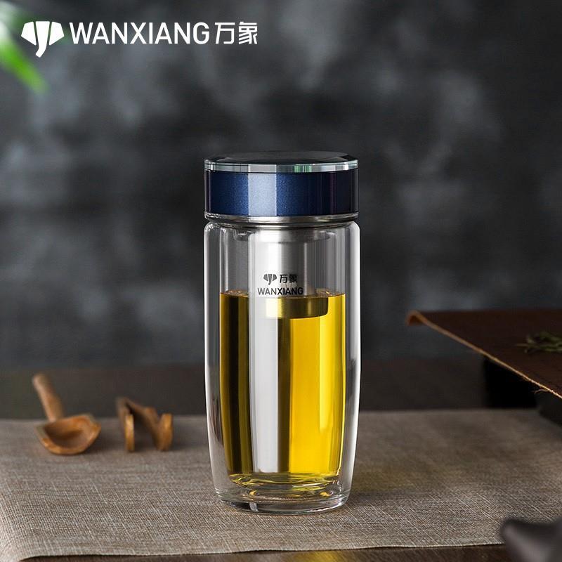 耐热商用玻璃杯V186双层隔热茶杯男女士商务水杯带滤网V187 - 图0