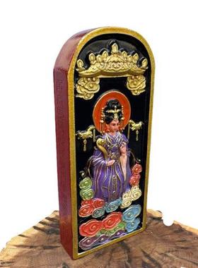 供奉令牌王母娘娘号令双面精雕纯手工彩绘枣木摆件令牌