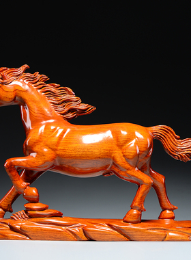 梨木质雕刻生肖马红木马到成功家居客厅办公装饰工艺品送礼