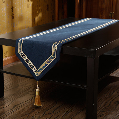 中式餐桌茶几茶台茶桌垫布茶旗新中式桌布长条桌旗餐边柜装饰桌布 - 图2