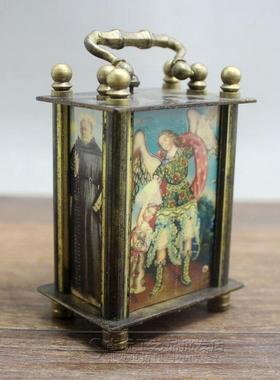 古玩杂件金属做旧黄铜机械钟表复古手提表小钟摆件