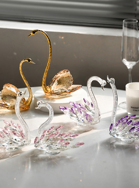 轻奢水晶招财天鹅摆件