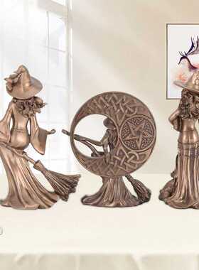 现货 扫帚扫把女巫摆件客厅桌面家居装饰巫师人物雕像欧式