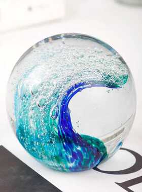 热卖玻璃水母球纯手工琉璃夜光海洋球海浪球摆件海洋动物工艺品
