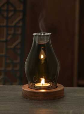 蜡烛熏香灯复古隔火香薰炉中式复古熏香玻璃炉蜡烛台防风玻璃灯罩