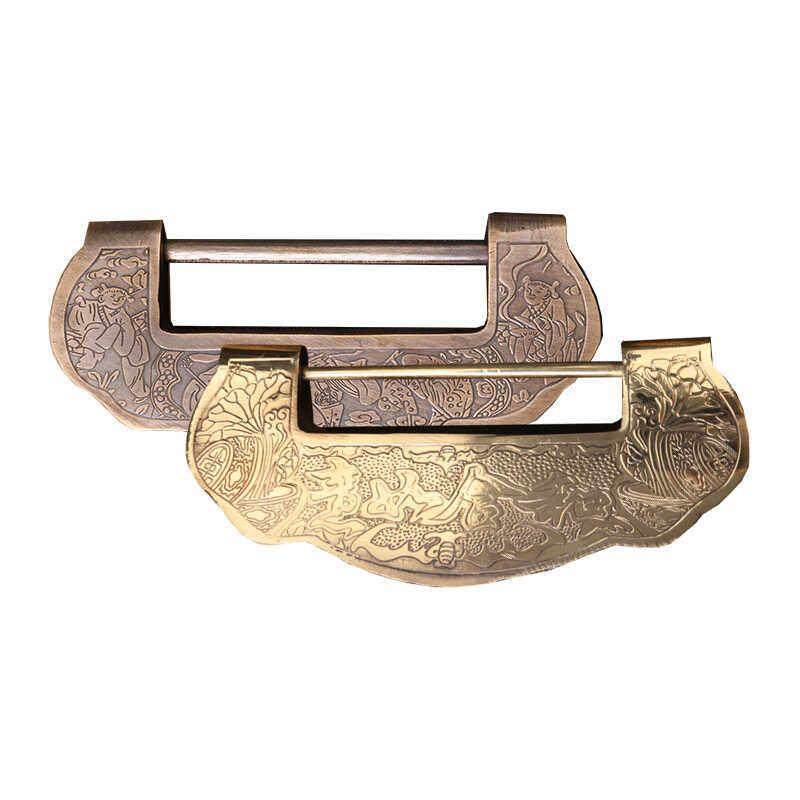 中式彷古柜子箱子挂锁老式覆古纯铜铸造刻花插销锁横开 结婚元宝,淘宝优惠券,粉丝福利购,淘宝优惠卷