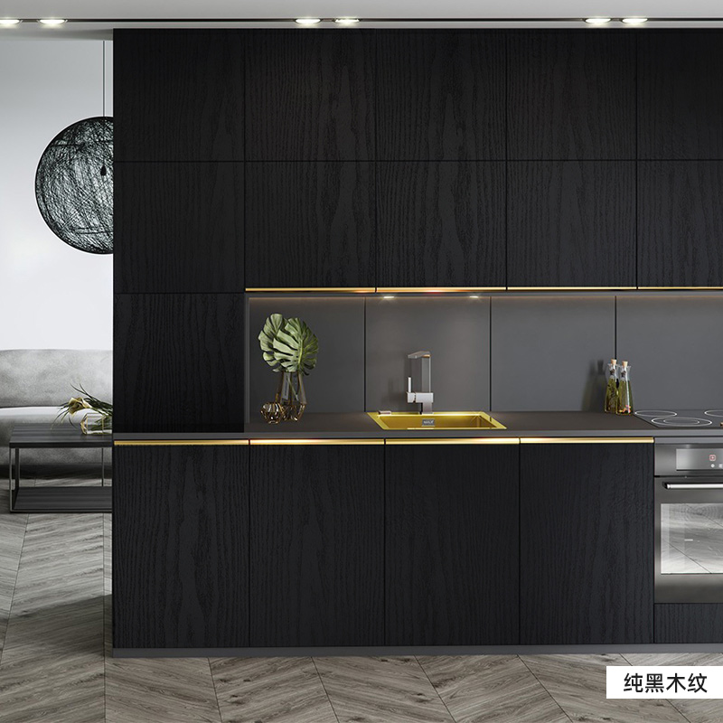 加厚防水黑色贴纸自粘墙纸遮光木纹柜子装饰磨砂厨房柜门家具翻新 - 图1