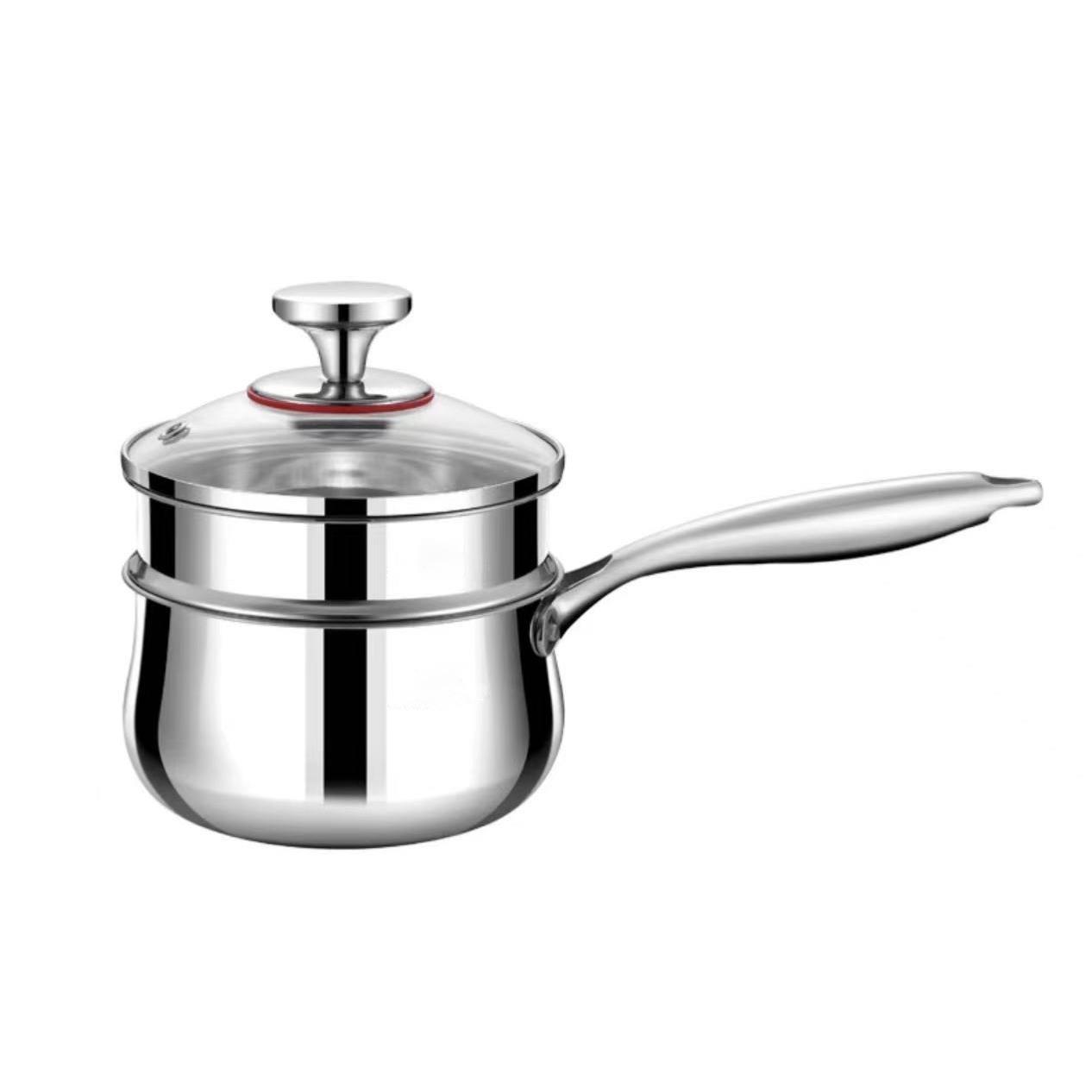 18/10无涂层不锈钢蒸锅家用婴儿辅食锅煎煮一体小奶锅双层小蒸锅 - 图3