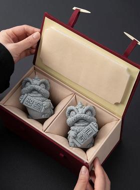 新中式国风石狮子一对招财进宝醒狮家居桌面装饰品工艺品创意礼品