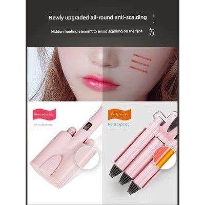 高档防烫陶瓷三管水波纹卷发棒蛋糕卷棒夹板大号蛋卷头三棒卷发器 - 图0