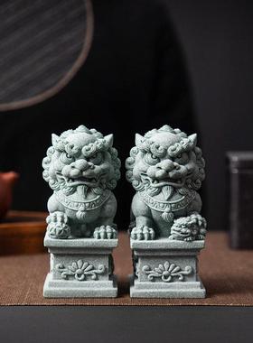青砂石石狮子一对放墓前大门口看门镇宅公司祠堂新中式石雕小摆件