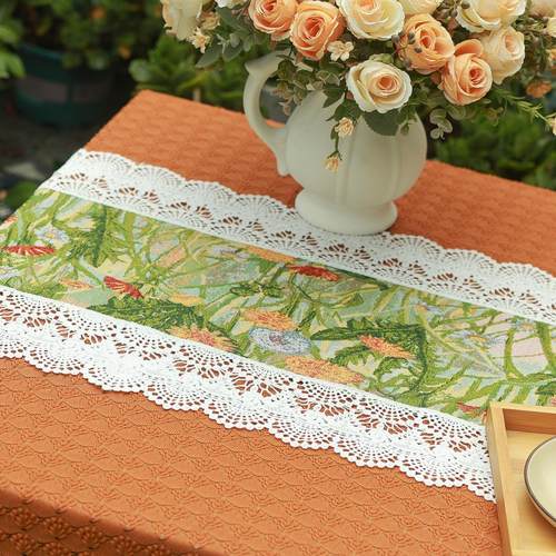 法式田园风花卉餐桌桌旗轻奢高级茶几电视柜长条柜台高档装饰盖布 - 图2