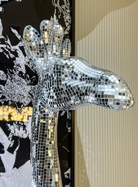 纯手工玻璃马赛克贴片长颈鹿雕塑 发光落地艺术摆件仿真动物造景