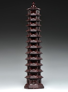 绿色文昌塔十三层木雕刻13层文昌塔摆件木头家居客厅办公室装饰品