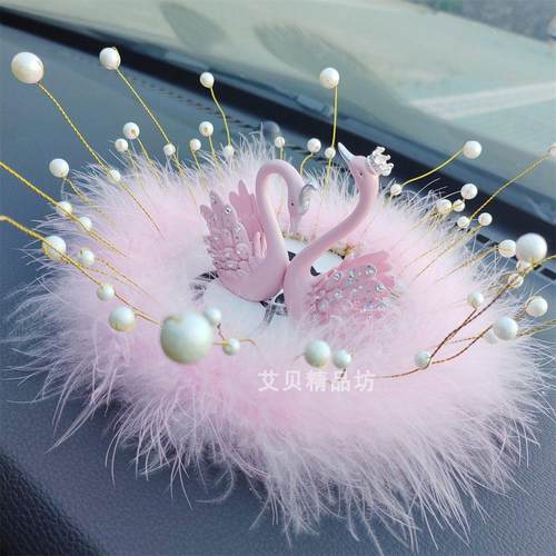 网红女神羽毛汽车摆件天鹅车载中控台车内饰品仪表盘创意高档装饰 - 图2