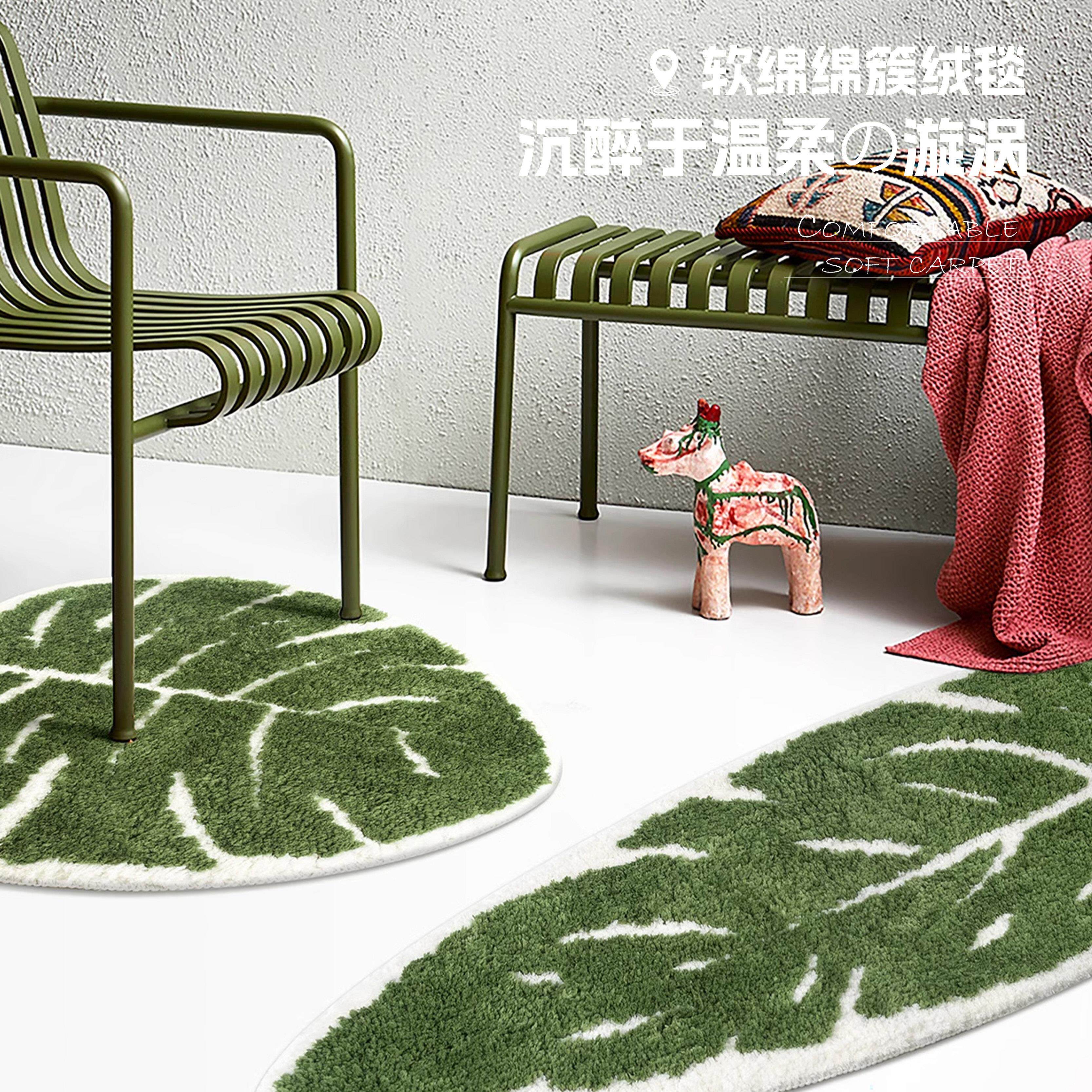 Small fresh household flocking carpet bedroom bedside blanket living room sofa coffee table blanket green household absorbent foot mat