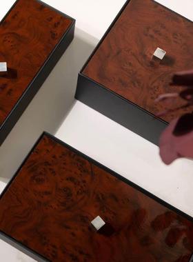 现代简约果木纹装饰首饰盒收纳客厅样板间卧室衣帽间收纳装饰摆件