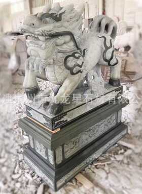 石雕麒麟门墩青石仿古摆件汉白玉大门一对晚霞红花岗岩景观装饰