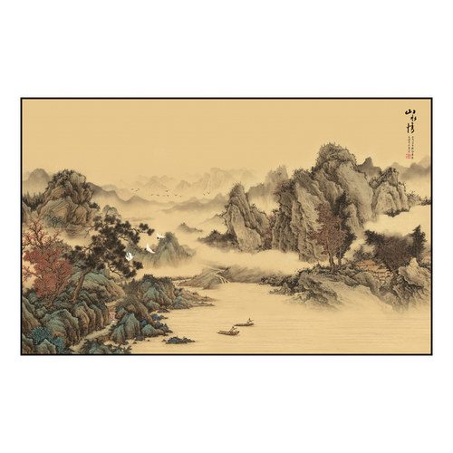明清古典中式墙布电视背景墙客厅沙发影视墙纸山水手绘壁画水墨 - 图3