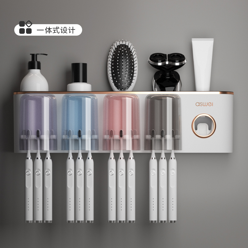 牙刷置物架牙膏牙杯电动漱口杯刷牙杯子家庭收纳免打孔卫生间壁挂 - 图2