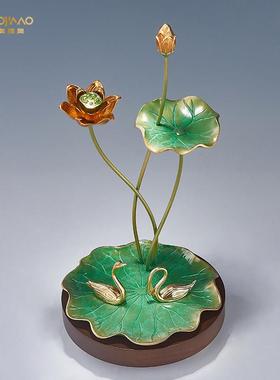 新中式铜摆件好事连连高端艺术书房客厅玄关电视柜荷花家居装饰品