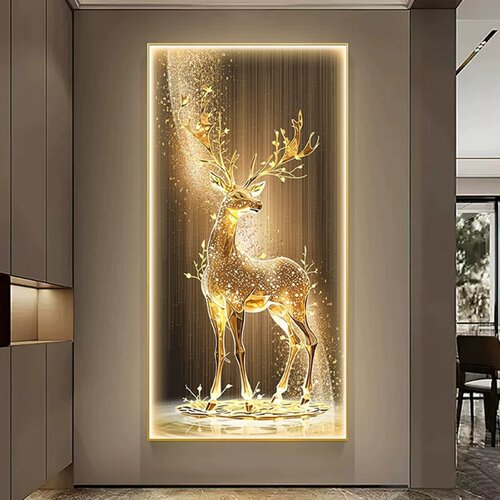 福鹿玄关装饰画走廊过道挂画高级感轻奢现代简约黑金经典灯光壁画 - 图0