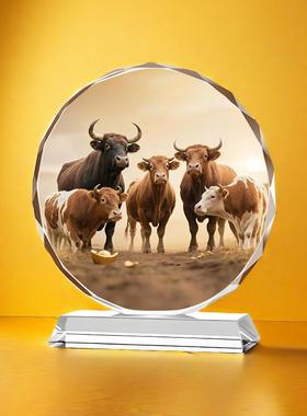 牛气冲天水晶画装饰客厅摆件 开业张盛典居家客厅书房办公工艺品