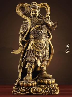 黄铜关公韦陀伽蓝菩萨特大号佛像护法左右家用韦驮客厅供奉摆件